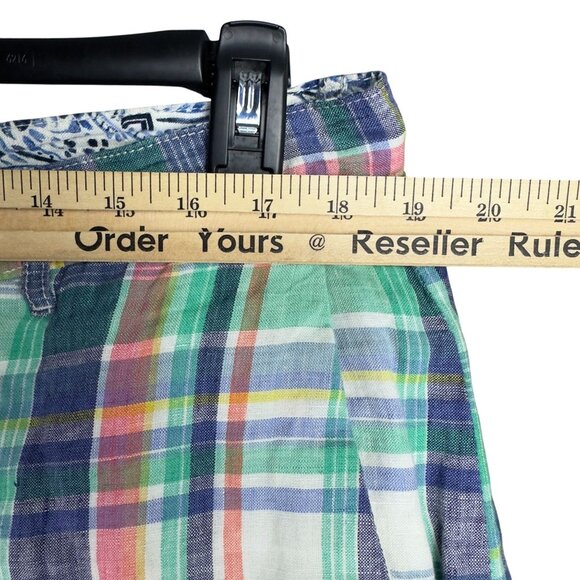 Tommy Bahama Linen Shorts Mens 35 Reversible Plaid & Paisley Floral Multicolor - Picture 8 of 14